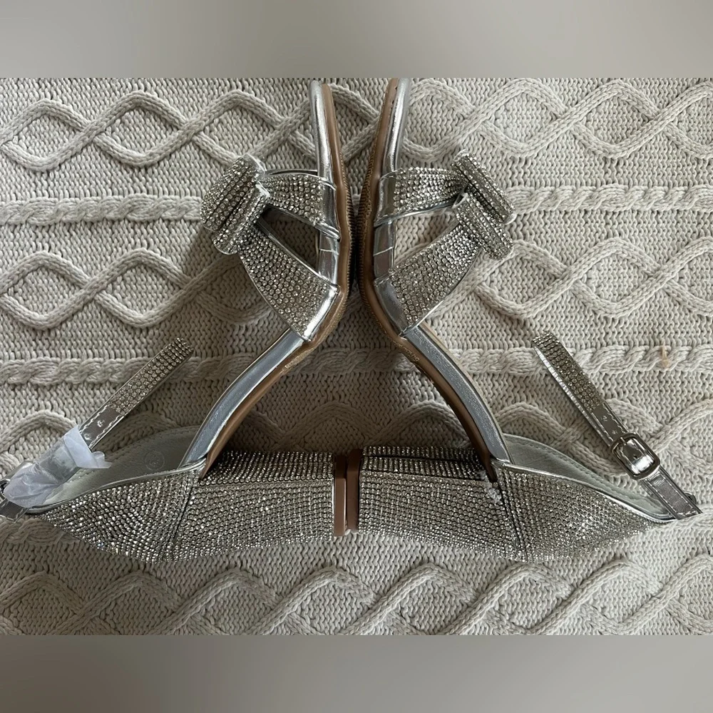 NEW! Top Moda Hannah Crystal Bow Sandal Heel Women’s Size 6.5 - Picture 9 of 16